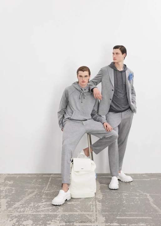 Men 086V1486 Prince Of Wales Eucalyptus Wool-Blend Jersey Trousers Armani Gray