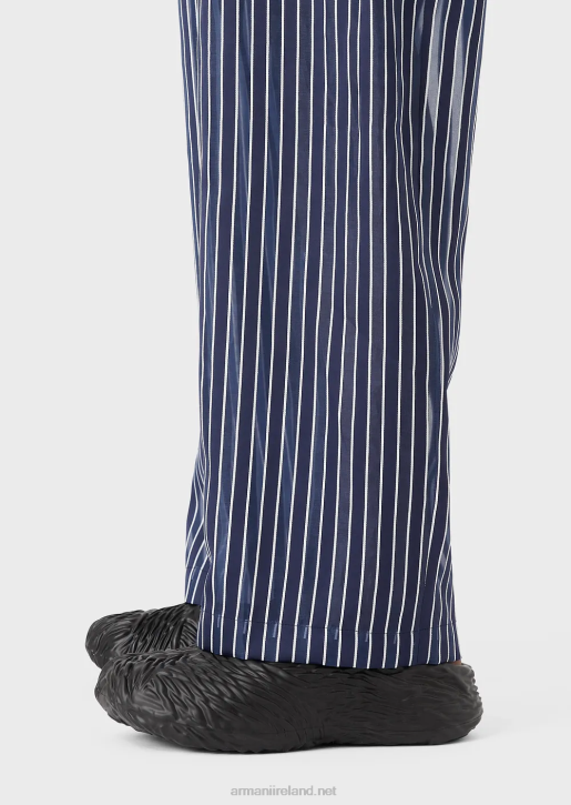 Men 086V1487 Drawstring Trousers In A Lightweight Striped Silk Blend Satin Armani Midnight Blue