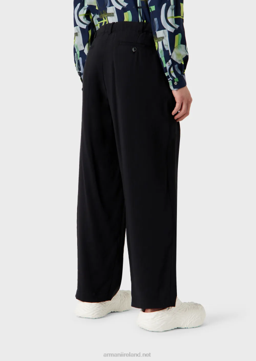 Men 086V1493 Peachskin Modal Drawstring Trousers Armani Black