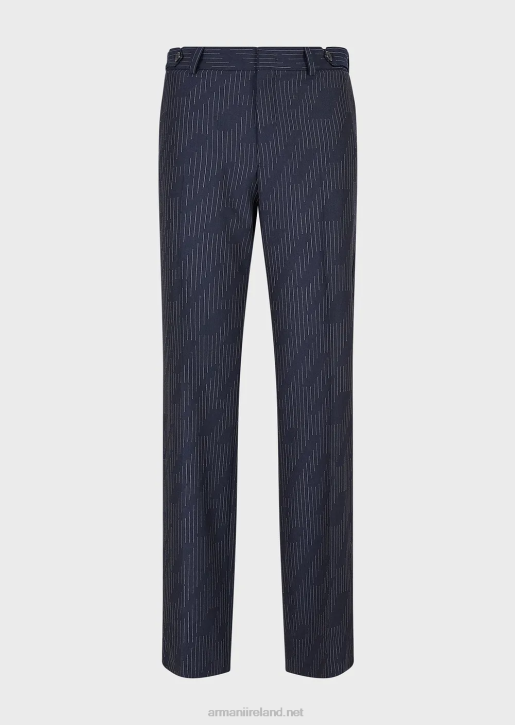 Men 086V1494 Chinos In Fil Coupe Striped Denim-Effect Fabric Armani Midnight Blue