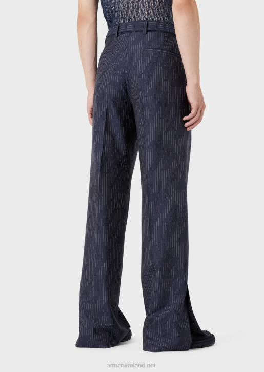 Men 086V1494 Chinos In Fil Coupe Striped Denim-Effect Fabric Armani Midnight Blue