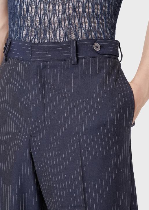 Men 086V1494 Chinos In Fil Coupe Striped Denim-Effect Fabric Armani Midnight Blue