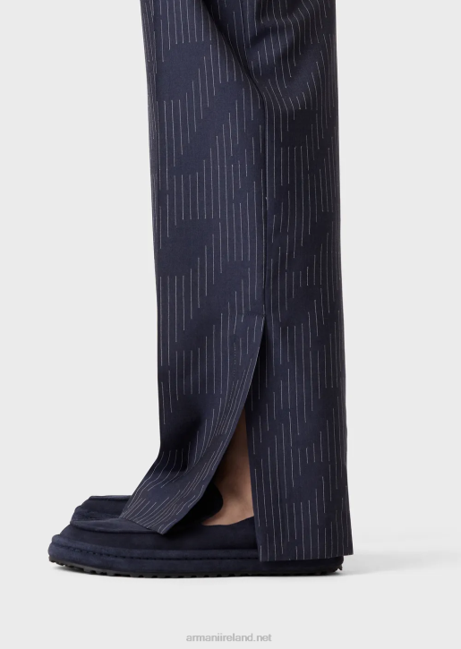 Men 086V1494 Chinos In Fil Coupe Striped Denim-Effect Fabric Armani Midnight Blue