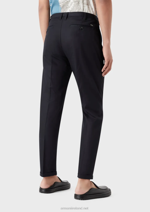 Men 086V1497 Lightweight Lyocell-Blend Satin Chinos Armani Navy Blue