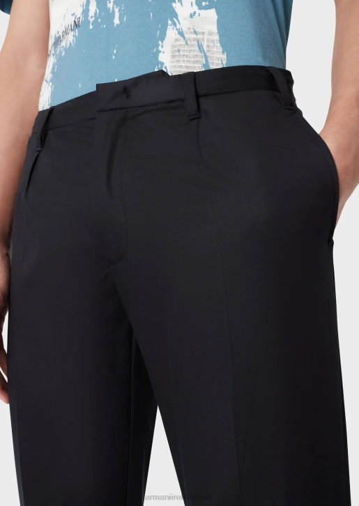 Men 086V1497 Lightweight Lyocell-Blend Satin Chinos Armani Navy Blue