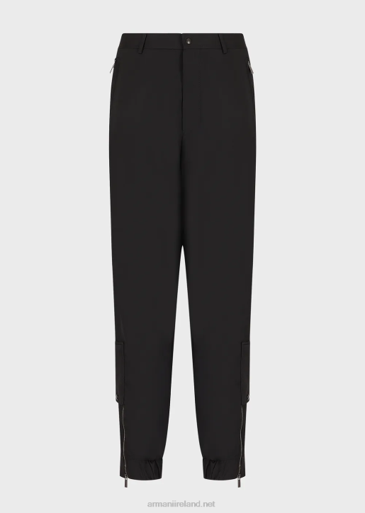 Men 086V1498 Trousers With Elasticated Ankle Cuffs In Ultra-Light Virgin Wool Armani Black
