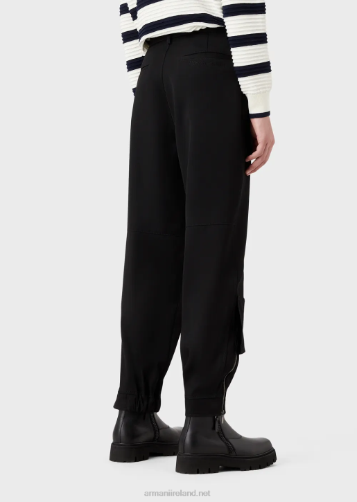 Men 086V1498 Trousers With Elasticated Ankle Cuffs In Ultra-Light Virgin Wool Armani Black