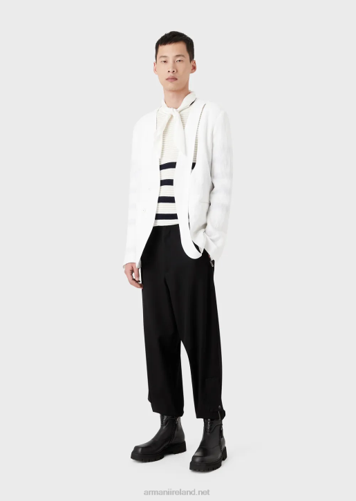 Men 086V1498 Trousers With Elasticated Ankle Cuffs In Ultra-Light Virgin Wool Armani Black