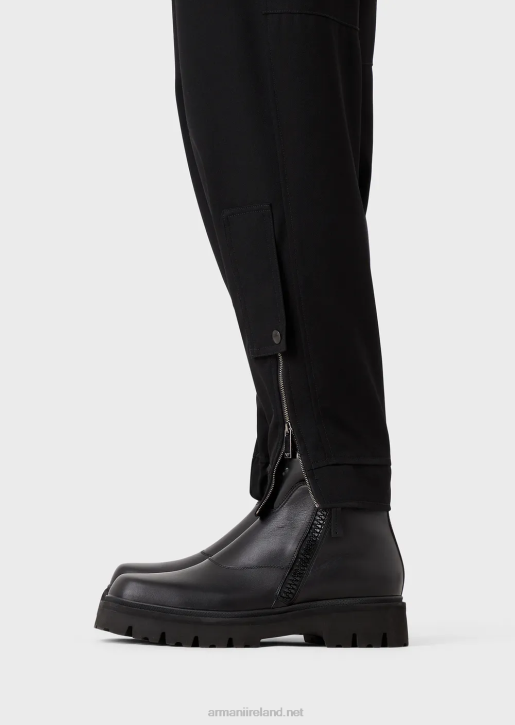 Men 086V1498 Trousers With Elasticated Ankle Cuffs In Ultra-Light Virgin Wool Armani Black