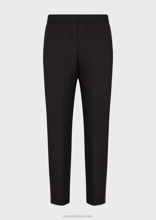 Men 086V1499 Viscose Elasticated-Waist Trousers With Gold Details Armani Black