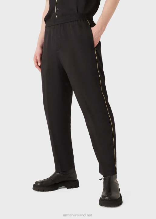 Men 086V1499 Viscose Elasticated-Waist Trousers With Gold Details Armani Black