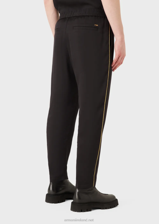Men 086V1499 Viscose Elasticated-Waist Trousers With Gold Details Armani Black