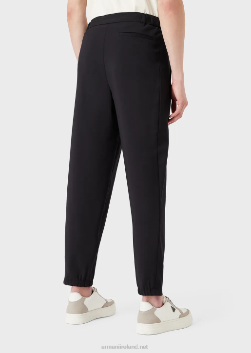 Men 086V1501 Natural Stretch Canvas Trousers With Elasticated Cuffs Armani Navy Blue