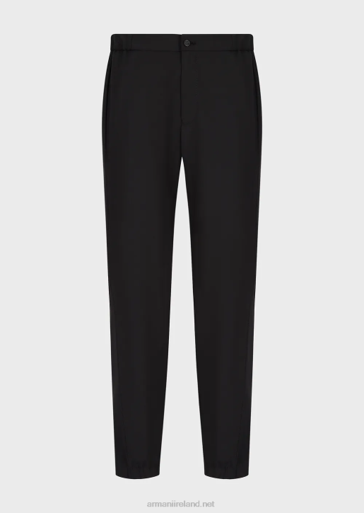 Men 086V1502 Natural Stretch Canvas Trousers With Elasticated Cuffs Armani Black