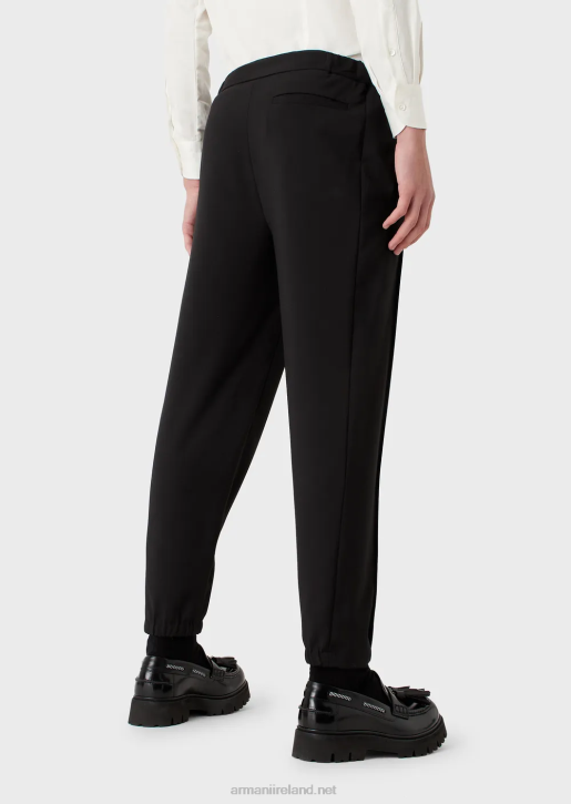 Men 086V1502 Natural Stretch Canvas Trousers With Elasticated Cuffs Armani Black