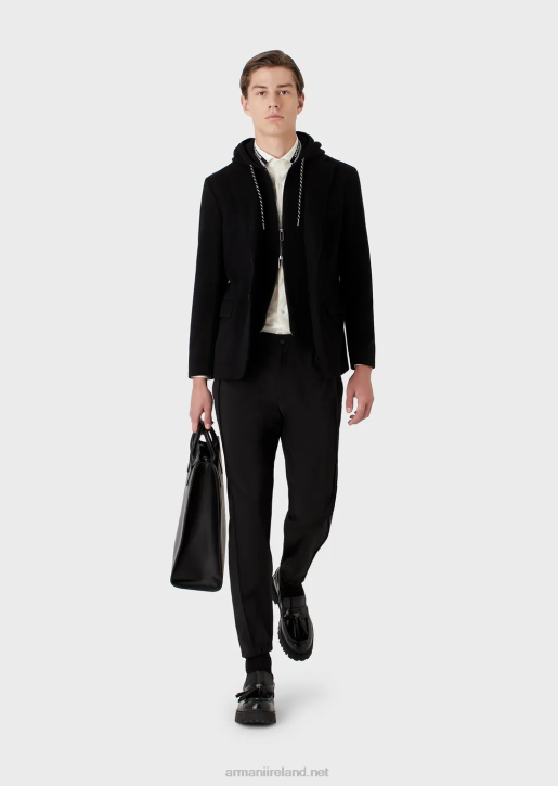 Men 086V1502 Natural Stretch Canvas Trousers With Elasticated Cuffs Armani Black