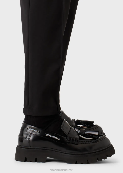 Men 086V1502 Natural Stretch Canvas Trousers With Elasticated Cuffs Armani Black