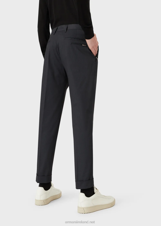 Men 086V1503 Micro-Textured Chinos With Turn-Ups Armani Black