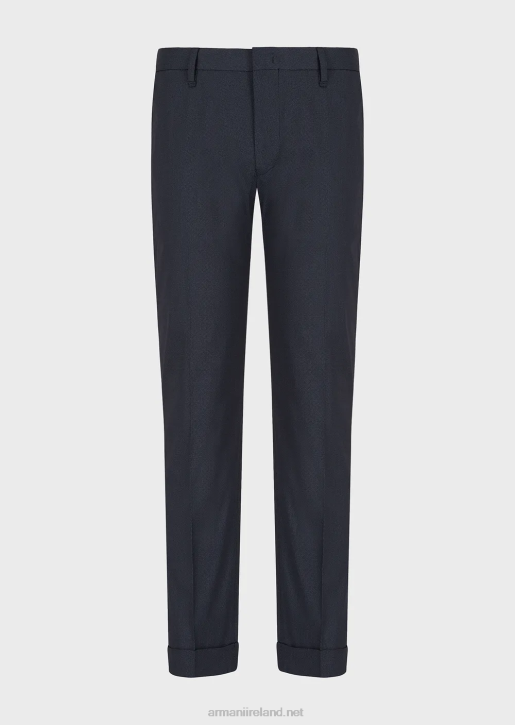 Men 086V1504 Micro-Textured Chinos With Turn-Ups Armani Navy Blue
