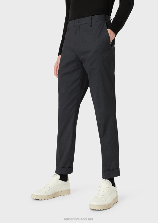 Men 086V1504 Micro-Textured Chinos With Turn-Ups Armani Navy Blue