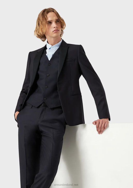 Men 086V1512 Worsted Virgin-Wool Trousers Armani Navy Blue