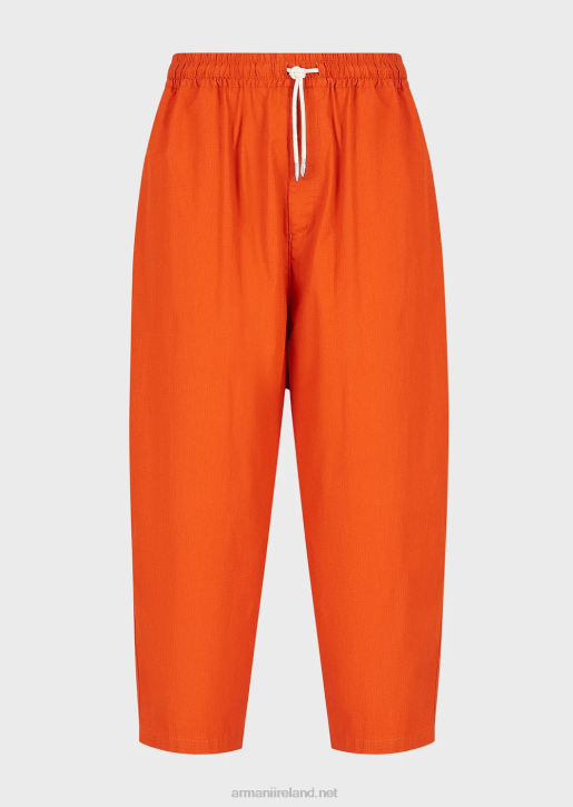 Men 086V1517 Sustainable Collection Organic Ripstop 7/8 Drawstring Trousers Armani Red