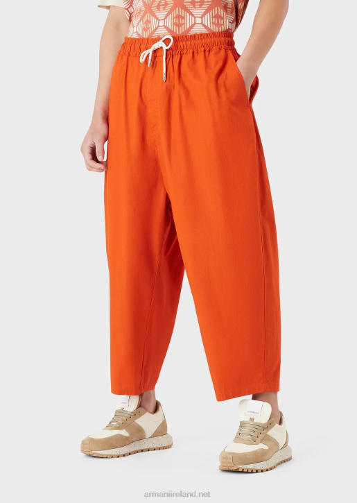 Men 086V1517 Sustainable Collection Organic Ripstop 7/8 Drawstring Trousers Armani Red