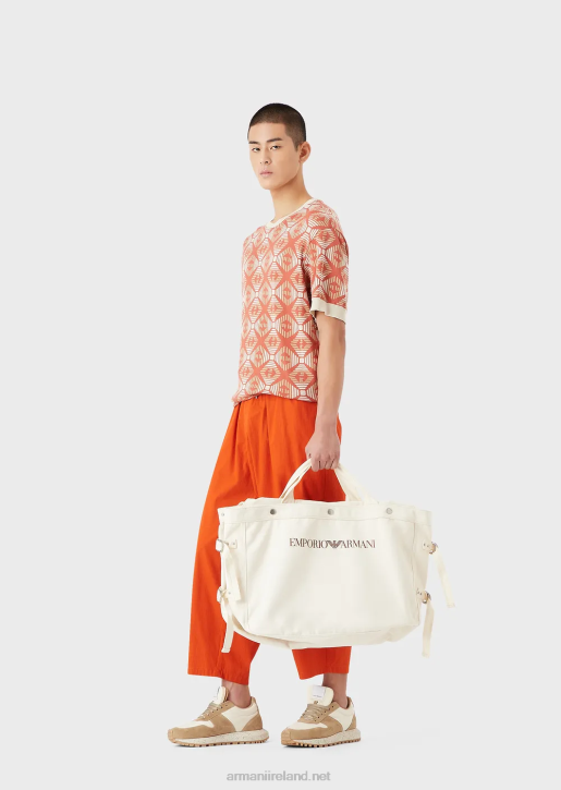 Men 086V1517 Sustainable Collection Organic Ripstop 7/8 Drawstring Trousers Armani Red