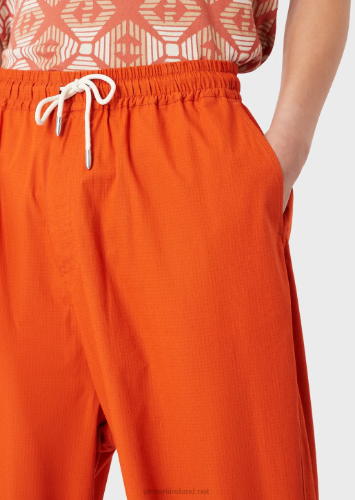 Men 086V1517 Sustainable Collection Organic Ripstop 7/8 Drawstring Trousers Armani Red