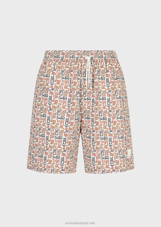 Men 086V1518 Sustainable Collection Organic-Twill Oversized, Drawstring Board Shorts With An All-Over Print Armani Pattern