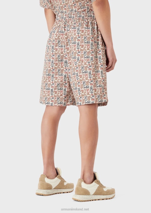 Men 086V1518 Sustainable Collection Organic-Twill Oversized, Drawstring Board Shorts With An All-Over Print Armani Pattern