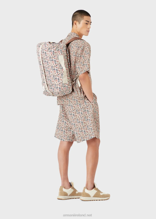 Men 086V1518 Sustainable Collection Organic-Twill Oversized, Drawstring Board Shorts With An All-Over Print Armani Pattern