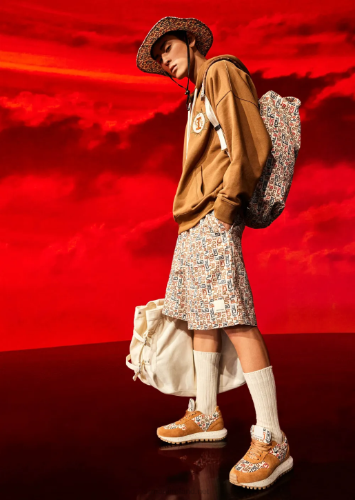 Men 086V1518 Sustainable Collection Organic-Twill Oversized, Drawstring Board Shorts With An All-Over Print Armani Pattern