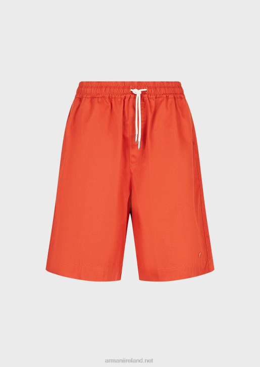Men 086V1519 Sustainable Collection Organic-Twill Oversized Drawstring Board Shorts Armani Red