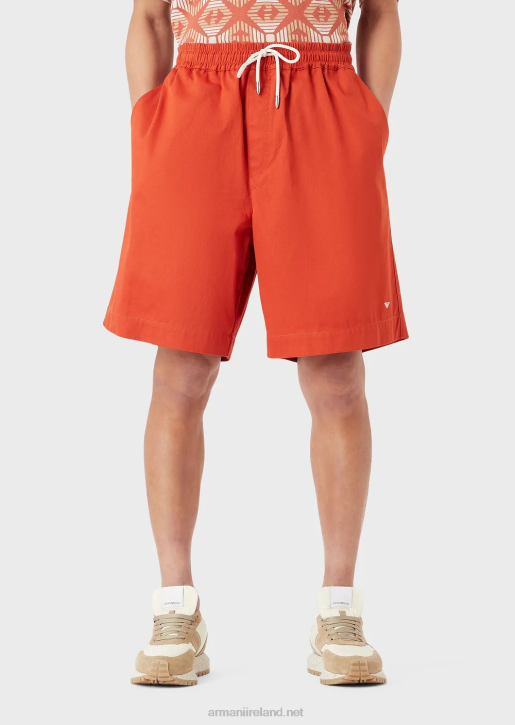 Men 086V1519 Sustainable Collection Organic-Twill Oversized Drawstring Board Shorts Armani Red
