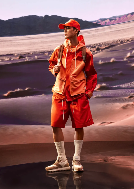 Men 086V1519 Sustainable Collection Organic-Twill Oversized Drawstring Board Shorts Armani Red