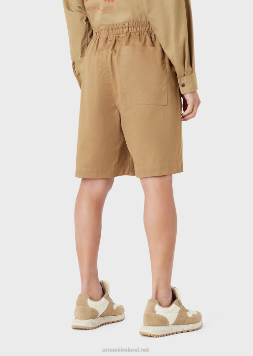 Men 086V1520 Sustainable Collection Organic-Twill Oversized Drawstring Board Shorts Armani Camel