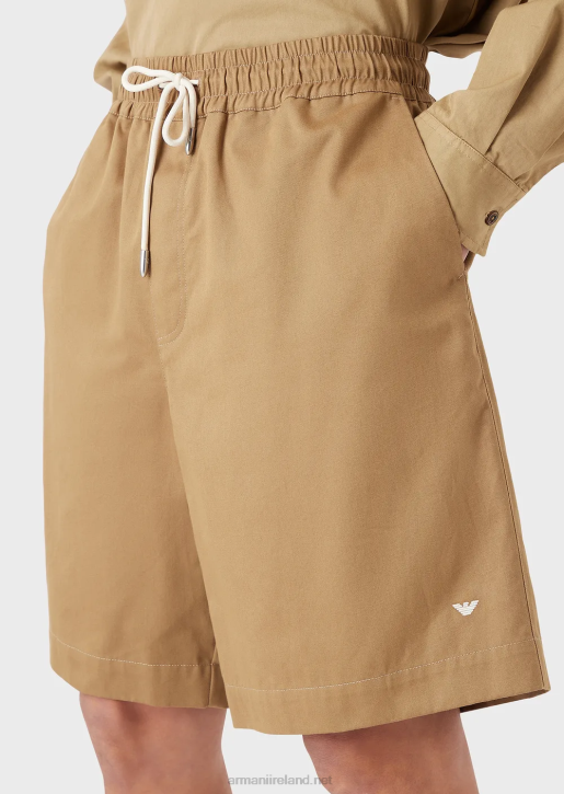 Men 086V1520 Sustainable Collection Organic-Twill Oversized Drawstring Board Shorts Armani Camel