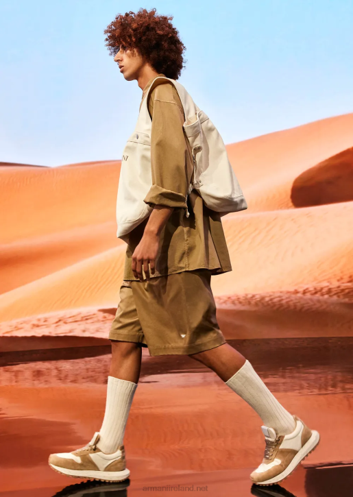 Men 086V1520 Sustainable Collection Organic-Twill Oversized Drawstring Board Shorts Armani Camel