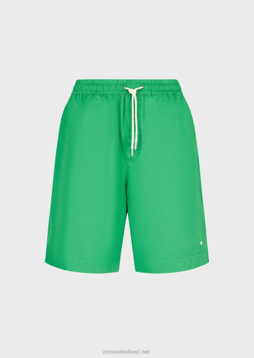 Men 086V1521 Sustainable Collection Organic-Twill Oversized Drawstring Board Shorts Armani Green