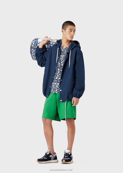 Men 086V1521 Sustainable Collection Organic-Twill Oversized Drawstring Board Shorts Armani Green