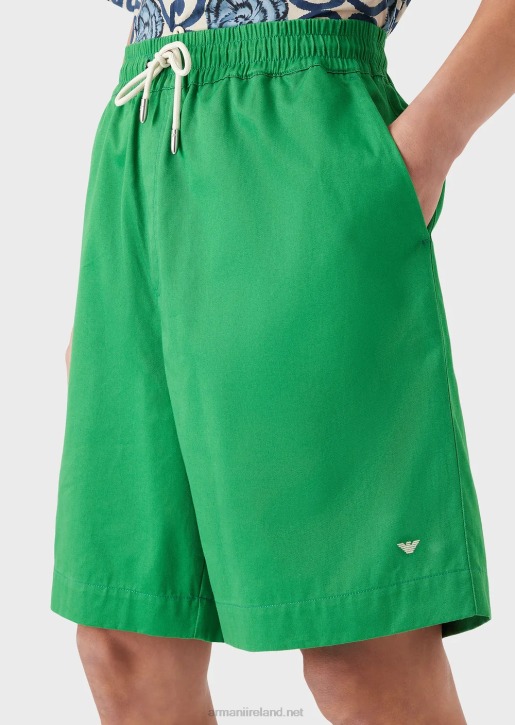 Men 086V1521 Sustainable Collection Organic-Twill Oversized Drawstring Board Shorts Armani Green
