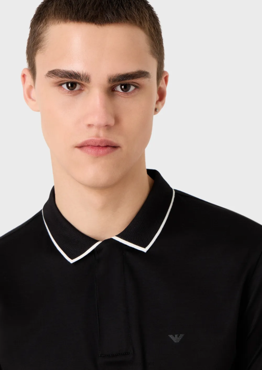 Men 086V1524 Travel Essentials Tencel-Blend Jersey Polo Shirt Armani Black