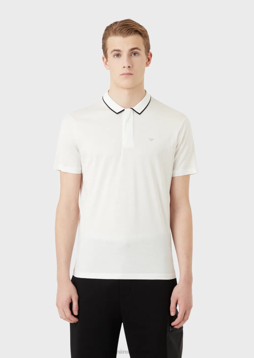 Men 086V1525 Travel Essentials Tencel-Blend Jersey Polo Shirt Armani White