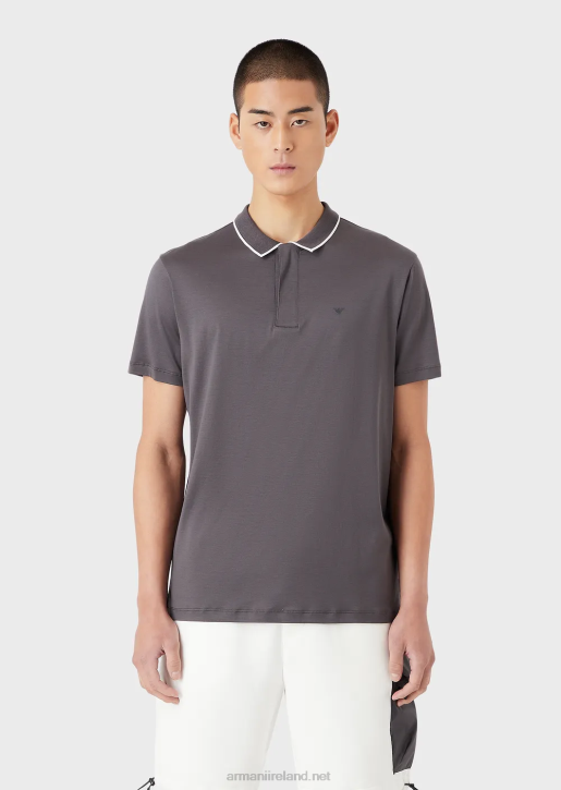 Men 086V1526 Travel Essentials Tencel-Blend Jersey Polo Shirt Armani Dark Gray