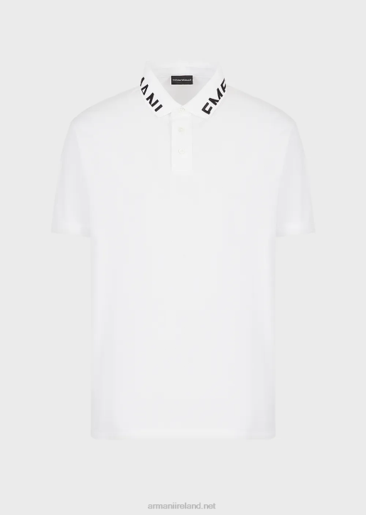 Men 086V1527 Mercerised Pique Polo Shirt With Logo Collar Armani White Logo