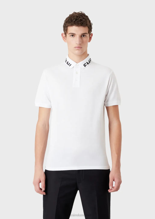 Men 086V1527 Mercerised Pique Polo Shirt With Logo Collar Armani White Logo