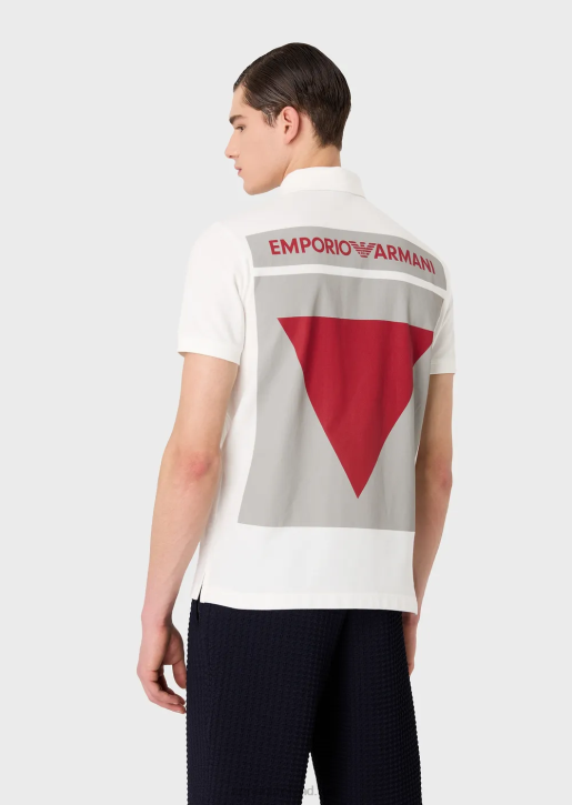 Men 086V1529 Jersey Polo Shirt With Oversized Graphic Print And Logo Armani White