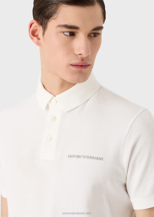 Men 086V1529 Jersey Polo Shirt With Oversized Graphic Print And Logo Armani White