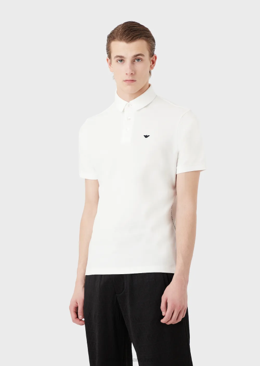 Men 086V1532 Jersey Polo Shirt With Placed Jacquard Logo Armani White